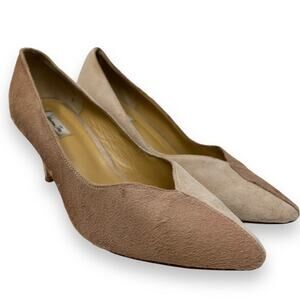 Vanessa Tao Pumps Suede Calf Hair Pointed Toe Tan Heels Women's 39 US 8.5